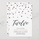 Black & Rose Gold Girl 12. Teen Birthday Party Einladung (Vorne/Hinten)