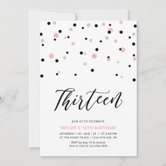 Black & Rose Gold Girl 13. Teen Birthday Party Einladung