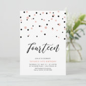 Black & Rose Gold Girl 14. Teen Birthday Party Einladung (Stehend Vorderseite)