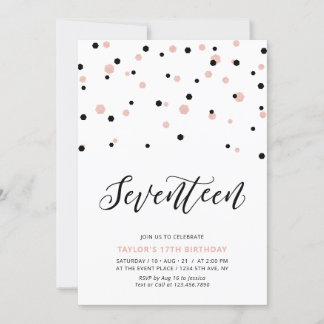 Black &Rose gold Girl 17. Teen Birthday Party Einladung