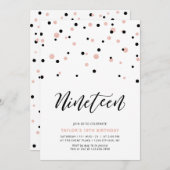 Black & Rose Gold Girl 19. Teen Birthday Party Einladung (Vorne/Hinten)