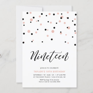 Black & Rose Gold Girl 19. Teen Birthday Party Einladung