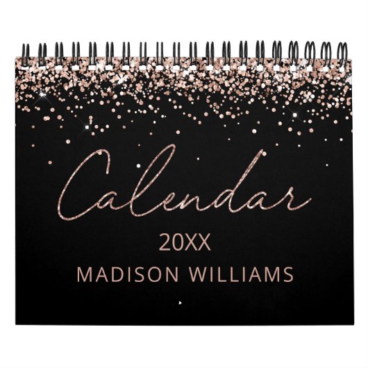Black Rose Gold Glitter Elegant Modern Script 2026 Kalender (Titelbild)