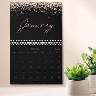 Black Rose Gold Glitter Elegant Moderne Schrift 20 Kalender
