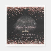 Black & Rose Gold Glitter Princess Quinceañera Serviette (Vorderseite)