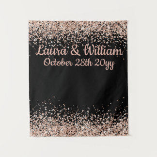 Black & Rose Gold Glitter Wedding Photo Booth Prop Wandteppich