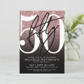 Black Rose Gold Glitzer 50. Geburtstag Einladung (Stehend Vorderseite)