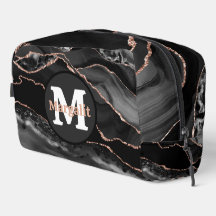 Black Rose Gold Glitzer Agate Dopp Kit