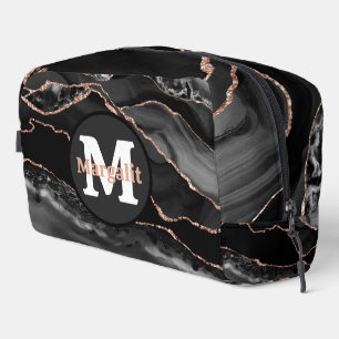 Black Rose Gold Glitzer Agate Dopp Kit Waschbeutel
