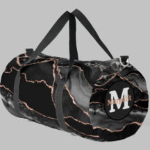 Black Rose Gold Glitzer Agate Large Duffel Bag