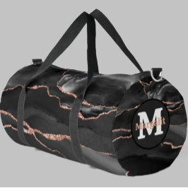 Black Rose Gold Glitzer Agate Large Duffel Bag Duffle Bag
