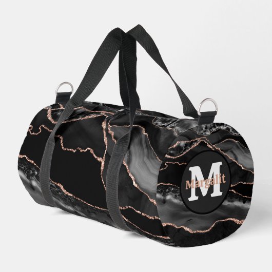 Black Rose Gold Glitzer Agate Small Duffel Bag Duffle Bag (Linke Seite)