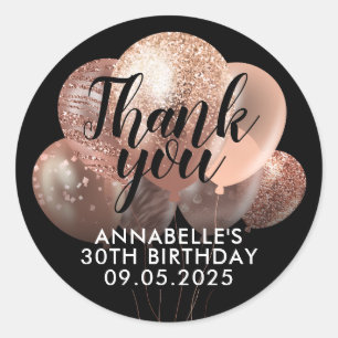 Black Rose Gold Glitzer Ballon Danke für Ihr Gebu Runder Aufkleber