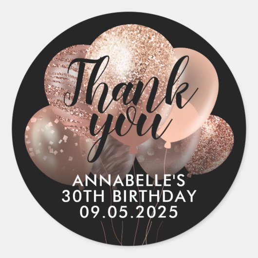Black Rose Gold Glitzer Ballon Danke für Ihr Gebur Runder Aufkleber (Vorderseite)