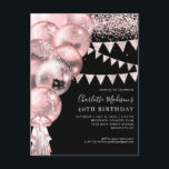 Black Rose Gold Glitzer Ballon jedes Alter Geburts Postkarte<br><div class="desc">Modernes elegantes Black Blush Rosa Rose Gold Glitzer Sparkle Banner Ballon Jegliches Alter Geburtstag</div>