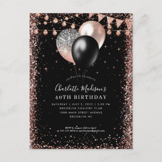 Black Rose Gold Glitzer Ballon jedes Alter Geburts Postkarte