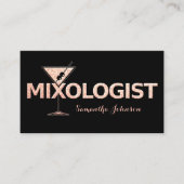 Black & Rose Gold Glitzer Barkeeper Business Card Visitenkarte (Vorderseite)