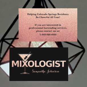 Black & Rose Gold Glitzer Barkeeper Business Card Visitenkarte