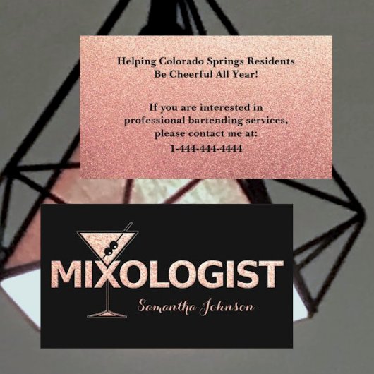 Black & Rose Gold Glitzer Barkeeper Business Card Visitenkarte