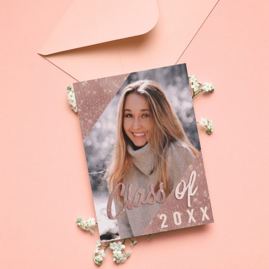 Black Rose Gold Glitzer Border Foto Abschluss Einladung