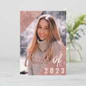 Black Rose Gold Glitzer Border Foto Abschluss Einladung (Stehend Vorderseite)