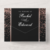 Black Rose Gold Glitzer Confetti Wedding RSVP All In One Einladung (Rückseite)