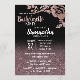 Black Rose Gold Glitzer Floral Bachelorette Einladung