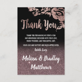 Black Rose Gold Glitzer Floral Vielen Dank Dankeskarte