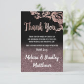 Black Rose Gold Glitzer Floral Vielen Dank Dankeskarte (Stehend Vorderseite)