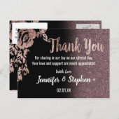 Black Rose Gold Glitzer Floral Vielen Dank Postkarte (Vorne/Hinten)