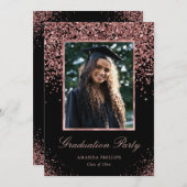 Black Rose Gold Glitzer Foto Graduation Party Einladung (Vorne/Hinten)