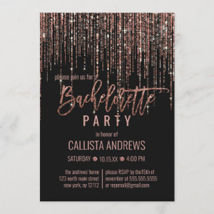 Black Rose Gold Glitzer Fringe Bachelorette Einladung