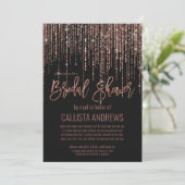 Black Rose Gold Glitzer Fringe Brautparty Mail Einladung (Stehend Vorderseite)