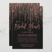 Black Rose Gold Glitzer Fringe Brautparty Mail Einladung (Vorne/Hinten)