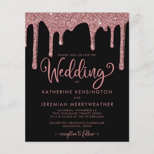 Black Rose Gold Glitzer Hochzeit (Vorderseite)
