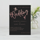 Black & Rose Gold Glitzer Hochzeit Einladung (Stehend Vorderseite)