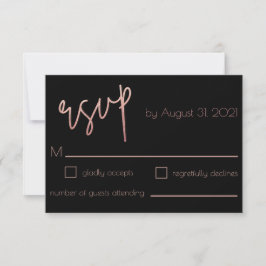 Black & Rose Gold Glitzer Hochzeit RSVP Karte