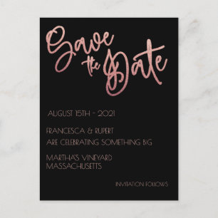 Black & Rose Gold Glitzer Hochzeit speichern das D Postkarte