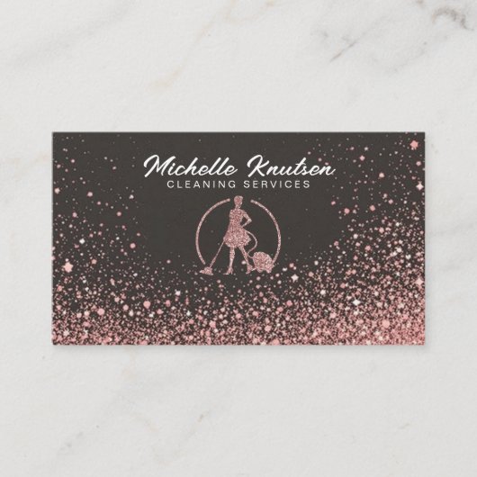 Black Rose Gold Glitzer House Reinigungsservice Visitenkarte (Vorderseite)
