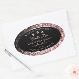 Black Rose Gold Glitzer Produktkennzeichnungen Dia Ovaler Aufkleber