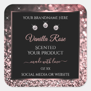 Black Rose Gold Glitzer Produktkennzeichnungen Dia Quadratischer Aufkleber