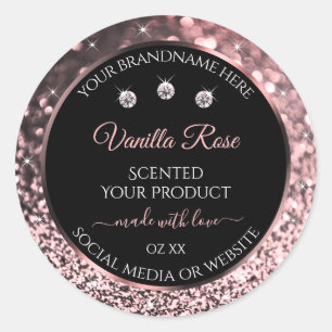 Black Rose Gold Glitzer Produktkennzeichnungen Dia Runder Aufkleber