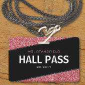 Black & Rose Gold Glitzer School Teacher Hall Pass Ausweis