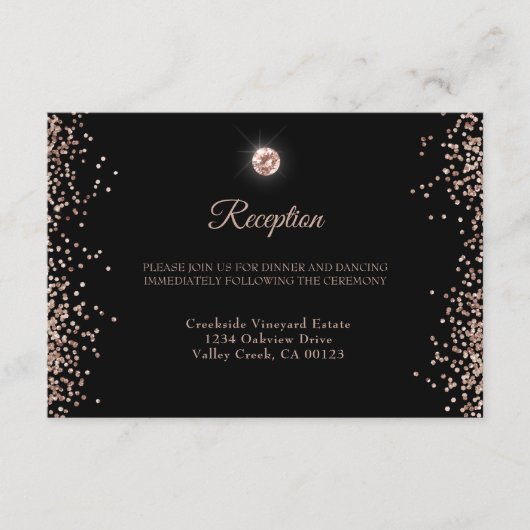 Black Rose Gold Glitzer Script Begleitkarte (Vorderseite)