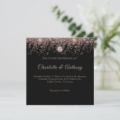 Black Rose Gold Glitzer Script Einladung (Stehend Vorderseite)