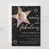 Black & Rose Gold Glitzer Star 90. Geburtstag Einladung (Vorderseite)