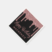 Black Rose Gold Glitzer Tropfen Geburtstag Serviette (Ecke)