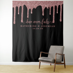 Black Rose Gold Glitzer Tropfen Hochzeitsvorhang Wandteppich