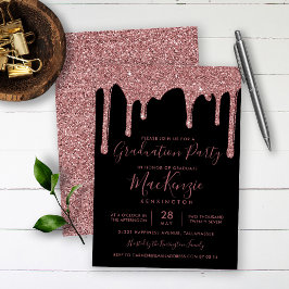 Black Rose Gold Glitzer Tropfens Graduation Party Einladung