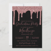 Black Rose Gold Glitzer Tropfens Graduation Party Einladung (Vorderseite)